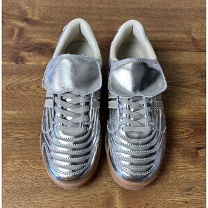 Steve Madden Womens Madrid Lace up Sneakers Shiny Metallic Silver Size 7.5